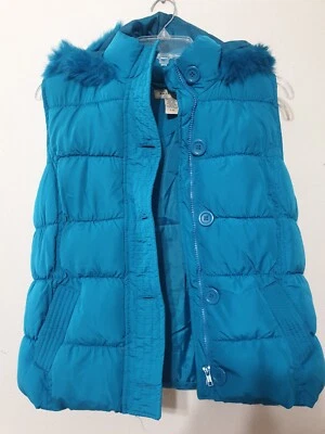 Arizona Girls Winter Insulated Puffer Vest Large 12/14 Outerwear Faux Fur Hoodie - Image 1 of 4