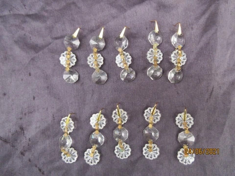 10 LEAD CUT CRYSTAL CHANDELIER 14MM OCTAGON & FLOWER BANKS OF 3 DROPS* Cover