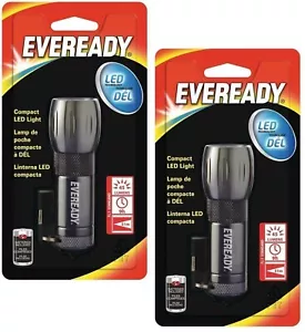 2 Eveready LED Pocket light Compact Flashlight Bright White, Metal, W/ BATTERY - Picture 1 of 8