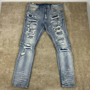 Smoke Rise Mens Jeans 36x33 blue Distressed destroyed Pants stretch - Picture 1 of 16