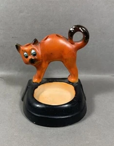 Rare Halloween Spooky Cat Cigarette Holder Ashtray Deco Art Pottery German - Picture 1 of 11