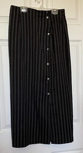 ALI MILES LONG  BLACK WRAP AROUND SKIRT / GRAY PINSTRIPES BUTTONS & LINED SZ 6 - Picture 1 of 8