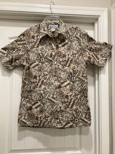 American Liberty Reverse Print Hawaiian Aloha Browns/Greens 4 Button Shirt SZ L - Picture 1 of 12
