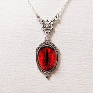 Red Cat Eye Necklace Charm Dragon Eyes Photo Glass Cabochon Pendant Handmade - Picture 1 of 7