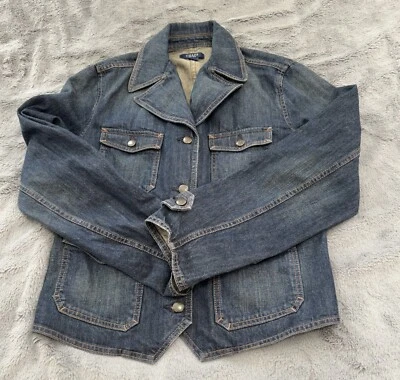 Chaps Trucker 夹克女式大号蓝色棉露营领口袋夹克 — 第 1/4 张图片