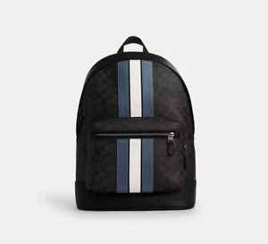 Coach West Backpack In Signature Canvas With Varsity Stripe - Picture 1 of 4