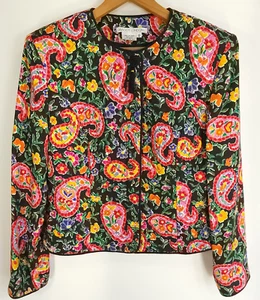 Chaqueta De Colección Maggy London Para Mujer 12 Multicolor Seda Paisley Floral Botón Delantero - Imagen 1 de 13