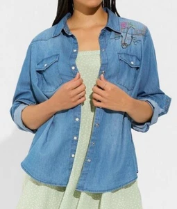 NUEVA Camisa Tórrida 3 3X Denim Cambray Western Bordada Sol Luna Vaca Calavera - Imagen 1 de 15