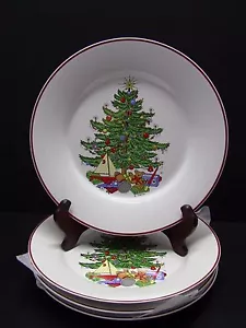 Cuthbertson AMERICAN CHRISTMAS TREE Speiseteller / 4er Set / roter Rand - Bild 1 von 6
