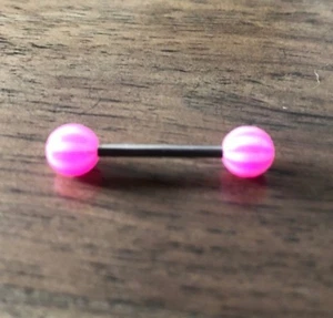 Pink striped Ball Belly Button Bar Ring - Brand New!!  - Bild 1 von 1