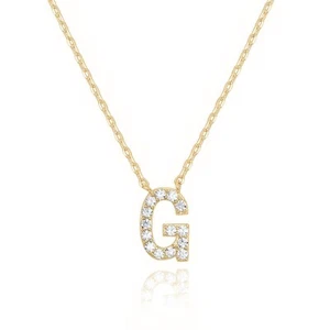 14k Yellow Gold Created Diamond Initial G Letter Pendant Necklace Plated - Picture 1 of 5
