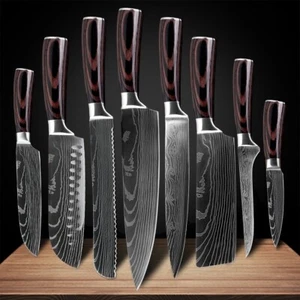 8Pcs Kitchen Chef's Knife Set Damascus Pattern Stainless Steel Knife Value Set - Picture 1 of 12