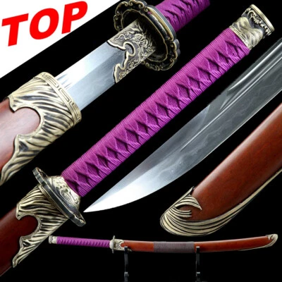 Espada Temperada Fighting Master 紫韵战刀 Chinesa DAO Aço Damasco Peças de Latão Afiado - Imagem 1 de 4
