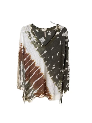 XCVI Multicolor Tie Dye Manga Larga Holandés Cuello en V Top Corbata Lados Talla Grande XS Foto 1 de 4