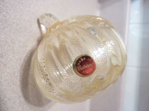 VTG MURANO HAND BLOWN ART GLASS BEIGE CLEAR PUMPKIN, 10 oz - Picture 1 of 14