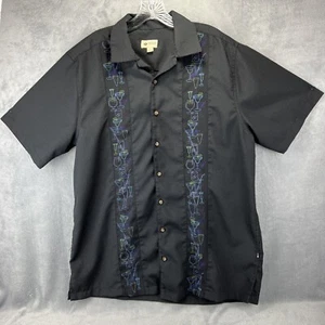 Haggar Shirt Adult Large Black Hawaiian Camp Button Cocktail Margarita Short Slv - Picture 1 of 16