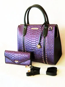 Brahmin elegante ULTRAVIOLETT ALTAIR METALL LILA/SCHWARZ SM CAROLINE und GELDBÖRSE NEU MIT ETIKETT - Bild 1 von 11