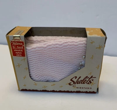 Vintage Romantic Ladies Stretch Nylon Slippers Pink Knit Pearls Silver Thread - Image 1 of 4