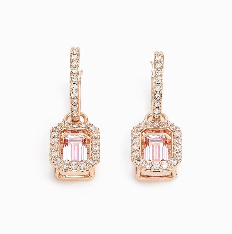 Swarovski Una Drop Earrings Octagon Cut Pink/Rose Gold Plated 5649474