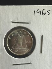 1965 Unc Canada 10 Cent (R6) Elizabeth II Canadian Silver Dime Ten Cents Coin