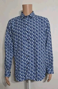 Silver Stone Collection Modern Fit Leaf Vines Long Sleeve Button Shirt XXL Blue - Picture 1 of 21