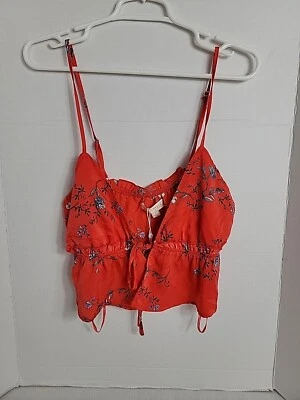 Honey Punch Women's Orange Black Blue Purple Floral Cropped Top, L NWT - Image 1 of 4
