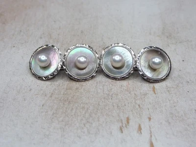 MIKIMOTO Akoya Pearl MOP Cufflinks Sterling Silver 925 Art Deco Scroll (7.3g) - Image 1 of 4