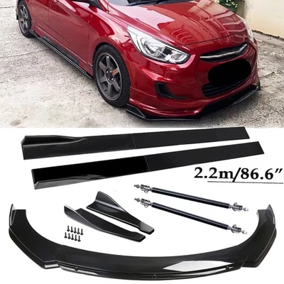For Hyundai Accent GT Front Bumper Lip Spoiler Side Skirt Glossy Black Body Kits - Image 1 of 4