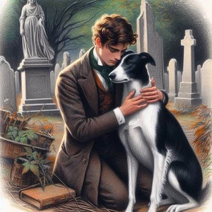 Greyhound , Lurcher, Sighthound Whippet  Pre Raphaelite Remembrance Card - Picture 1 of 2