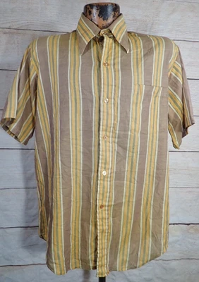 Camisa Disco Towncraft Vintage Años 70 M Marrón Amarillo Rayas Grooy Dagger Point MCM Foto 1 de 4