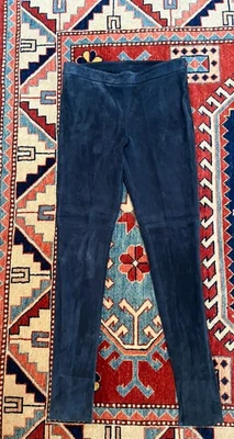 Calça AKRIS Feminina Couro Camurça Cordeiro Marinho Perna Fina Frente Plana Tamanho 8 - Imagem 1 de 4