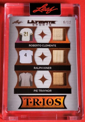 Roberto Clemente GAME USED BAT CARD #6/12 Pie Traynor Ralph Kiner LEAF ULTIMATE - Image 1 of 2