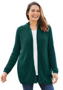 Woman Within Plus Size Zip Front Shaker Cardigan - Picture 1 of 29