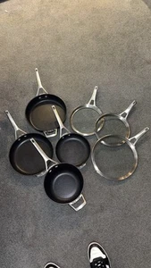 7 pc Calphalon Nonstick Premier Pans Lot (Space saver tempered glass flat lids) - Picture 1 of 17