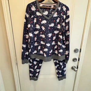 Set Pigiama Cuddl Duds Stile Jogger Gatto Gattino Navy Maglia Casual Sonno Taglia Large - Foto 1 di 10