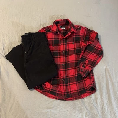 Camisa clásica de franela a cuadros búfalo de 2 piezas The Children’s Place talla 5 Foto 1 de 4