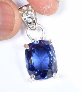25.20 Ct Natural Blue Sapphire Cushion 925 Sterling Silver Pendant Certified - Picture 1 of 9