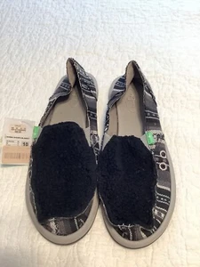 SANUK DONNA SHERPA BLANKET BLACK/WHITE SLIP ON SHOES SIZE 10 US - Picture 1 of 3