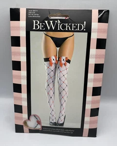 Thigh High White/Red Poker Style BW771 Be Wicked One Size New - Picture 1 of 5