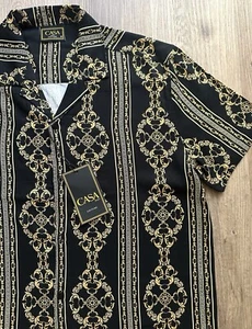 Casa Moda Woven Shirt  Baroque Pattern Black /Gold Yellow Size M - Picture 1 of 3