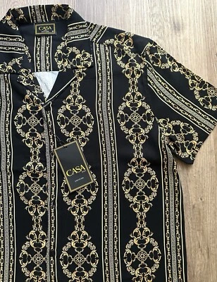 Casa Moda Woven Shirt  Baroque Pattern Black /Gold Yellow Size M - Image 1 of 3