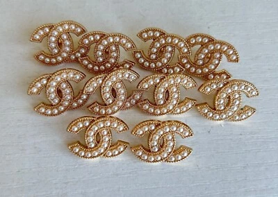  Gold Edge Pearl CC Button Wedding / 10 PC - Image 1 of 2