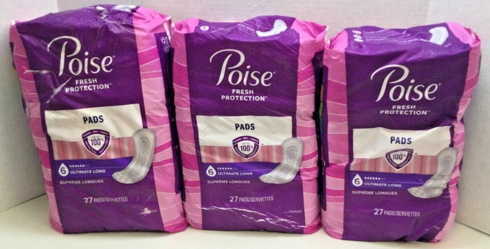 Poise Incontinence Pads for Women, #6 Ultimate Long, 81 Pads, Disheveled Packs
