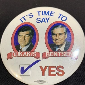 Dukakis Bentsen Presidential Button KG Election Campaign Pin Political Check Yes - Picture 1 of 3