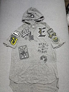 Ecko Unltd Shirt Mens Small Grey Hooded Short Sleeve Pocket Y2K - Picture 1 of 19