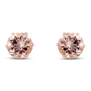 6mm Round Simulated Pink Morganite Stud Earrings in 14K Rose Gold Plated - Picture 1 of 4