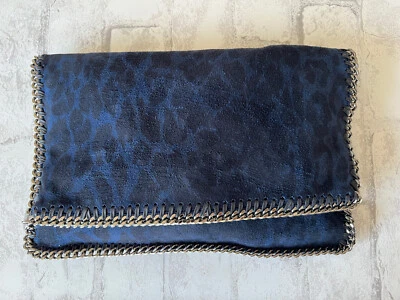 Stella McCartney Blue Black Leopard Animal Print  Falabella Fold over Clutch Bag - Image 1 of 4