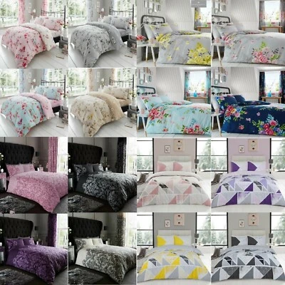 Reversible Duvet Quilt Cover Bedding Set Single Double King Size With Pillowcase