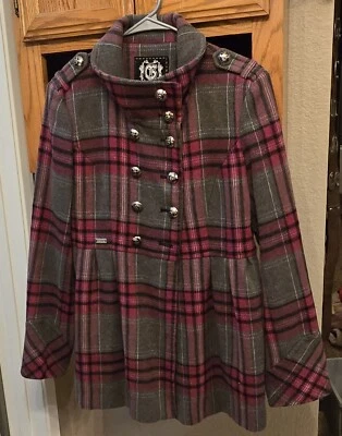 G B By GUESS,plaid jacket,pink,maroon,gray,madras,S,buttons With Signature.  - Image 1 of 2