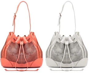 Linea Pelle $396 Preston Drawstring Leather Tote Bag Coral Peach or Bone White - Picture 1 of 15